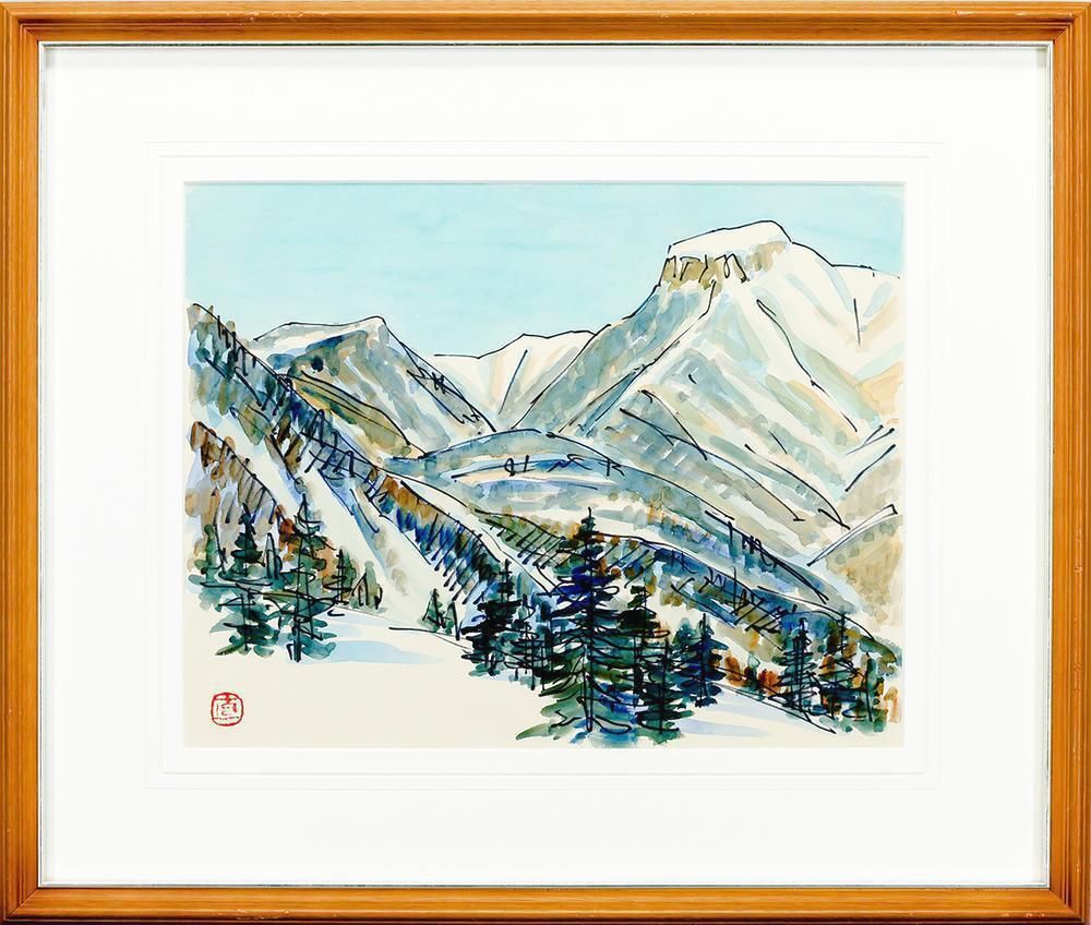 真作 WISH 坂本直行 手稲山 水彩 約6号 雪山の稜線に宿る美しさを映した な山岳名画 〇北海道巨匠 25063005