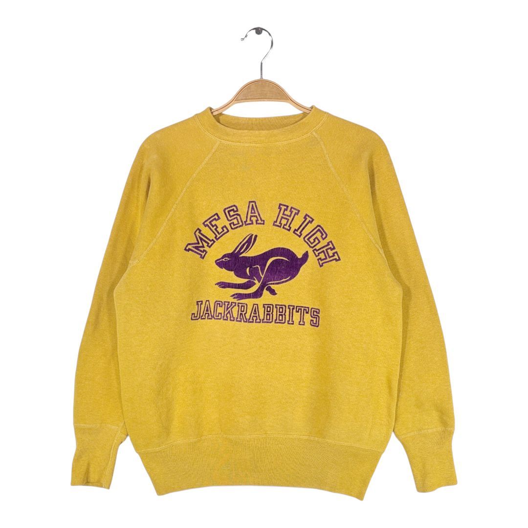 60s カレッジ からし色 ヴィンテージスウェット フロッキー 3段プリント うさぎ ラビット カレッジ マスタード M相当