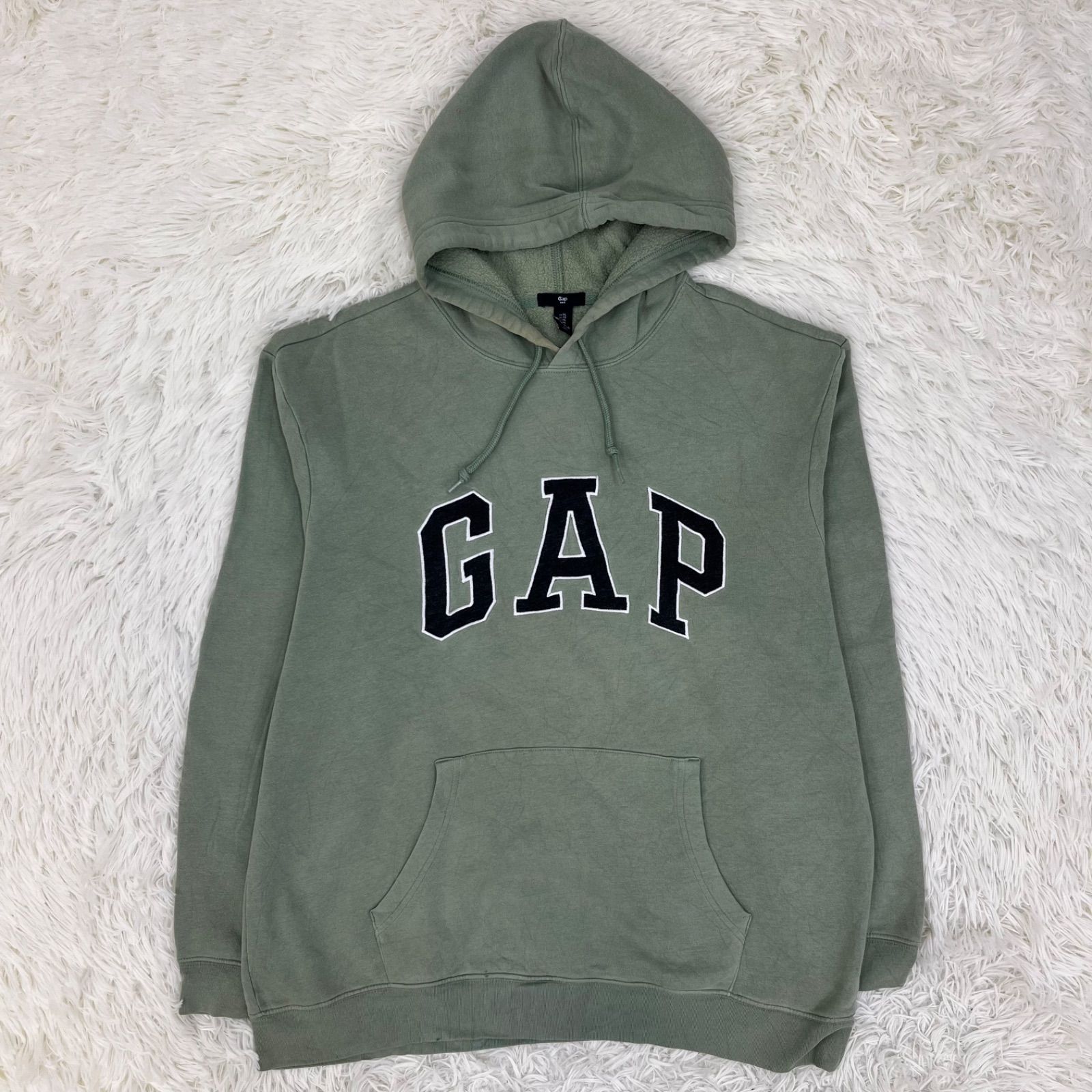 プルオーバーパーカー フード GAPロゴ グリーン XLサイズ メンズ 男女兼用