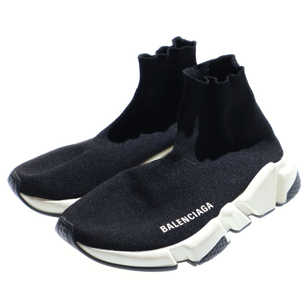 BALENCIAGA バレンシアガ SPEED TRAINER スピードトレーナー ロゴプリント ニット ソックス ハイカットシューズ スニーカー ブラック レディース