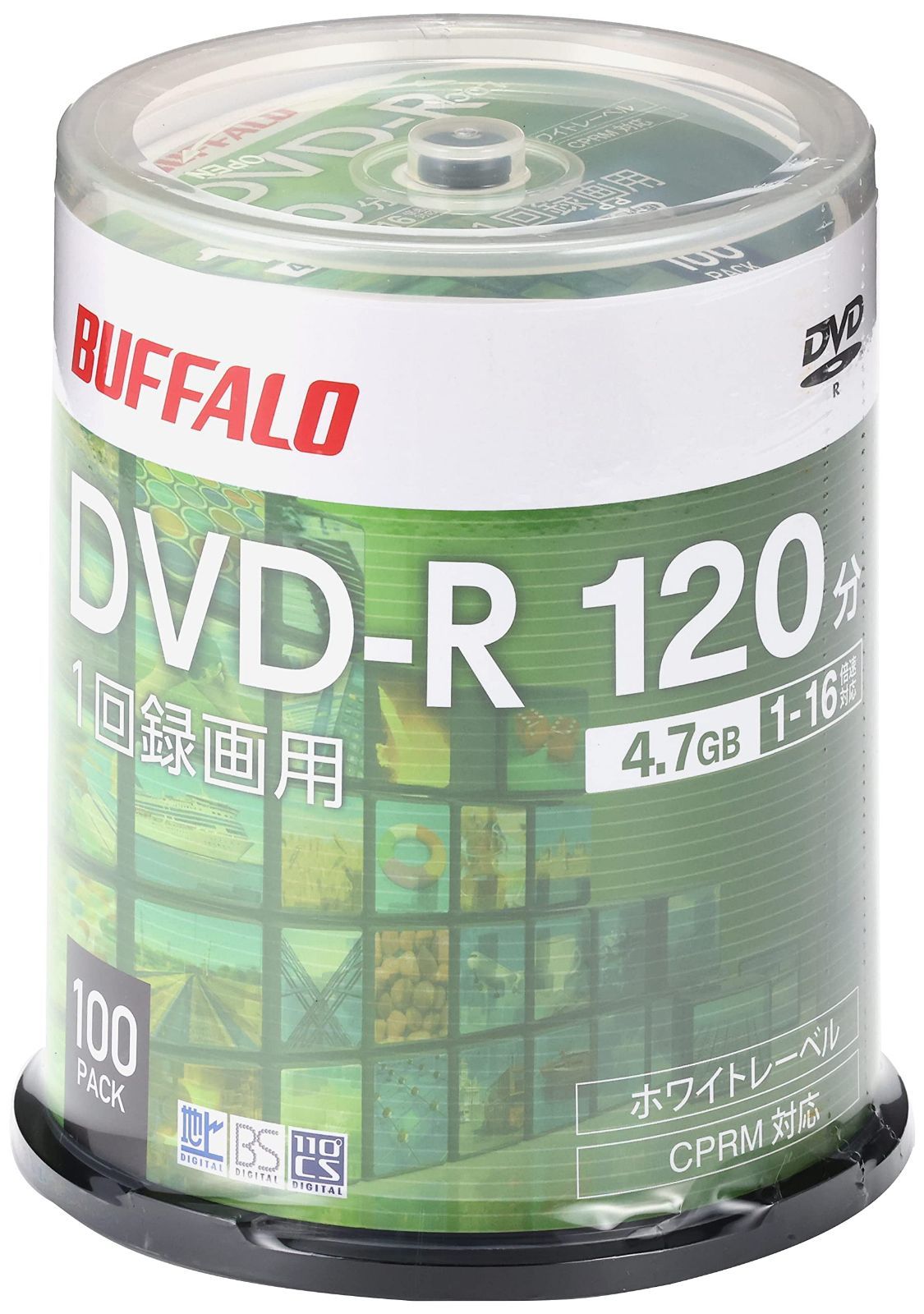 バッファロー DVD-R 1回録画用 4.7GB 100枚 スピンドル CPRM 片面 1-16倍速 ホワイトレーベル RO-DR47V-100PW N