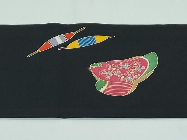 平和屋着物■極上　塩瀬　九寸名古屋帯　作家物　花毬文　黒地　逸品　未使用　CZAA3700s5 平和屋着物□極上 塩瀬 九寸名古屋帯 作家物 花毬文 黒地 逸品 未使用