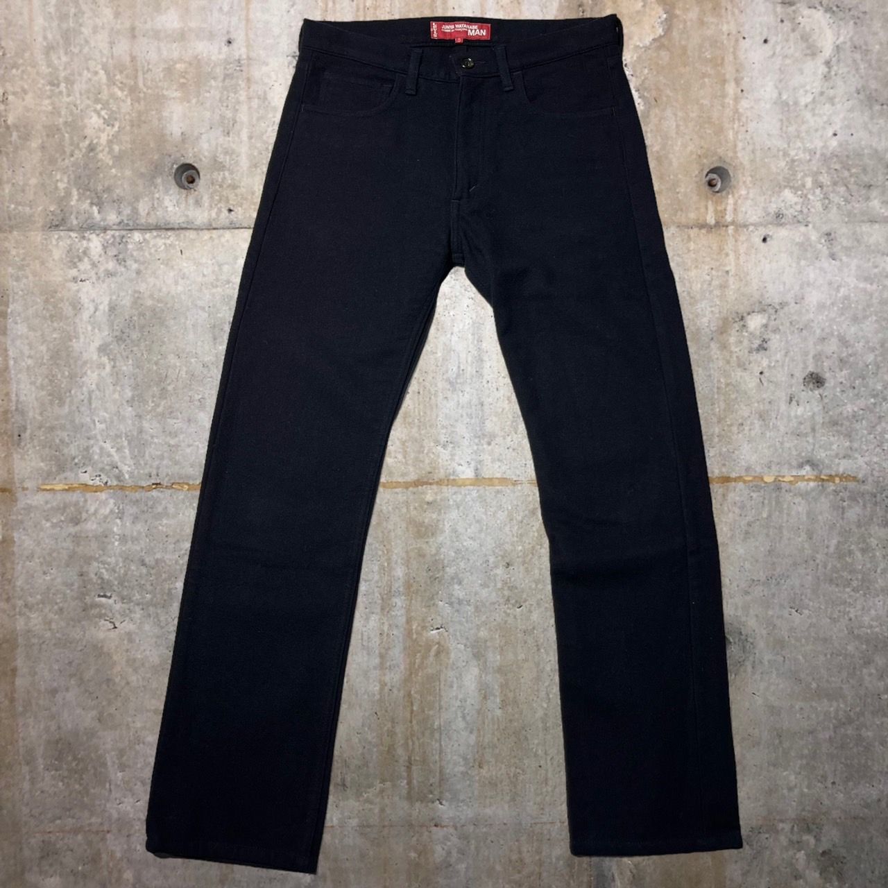 COMME des GARCONS JUNYA WATANABE MAN×LEVI'S(コムデギャルソンジュンヤワタナベマン×リーバイス) 02AW  college logo wool pants/カレッジペイントウールパンツ ネイビー 最初期　豚