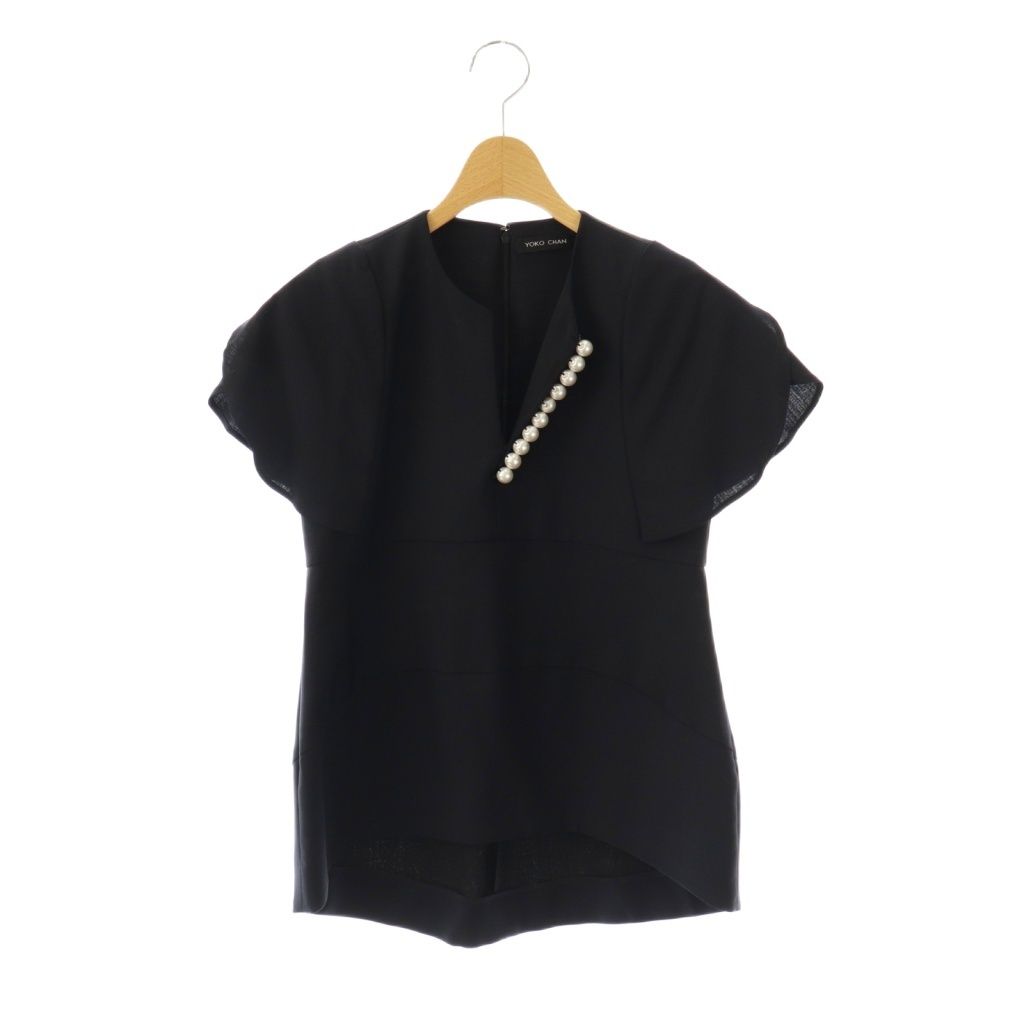 ヨーコチャン YOKO CHAN フレアスリーブパールスリットライン ブラウス 38 ブラック /DF ■OS