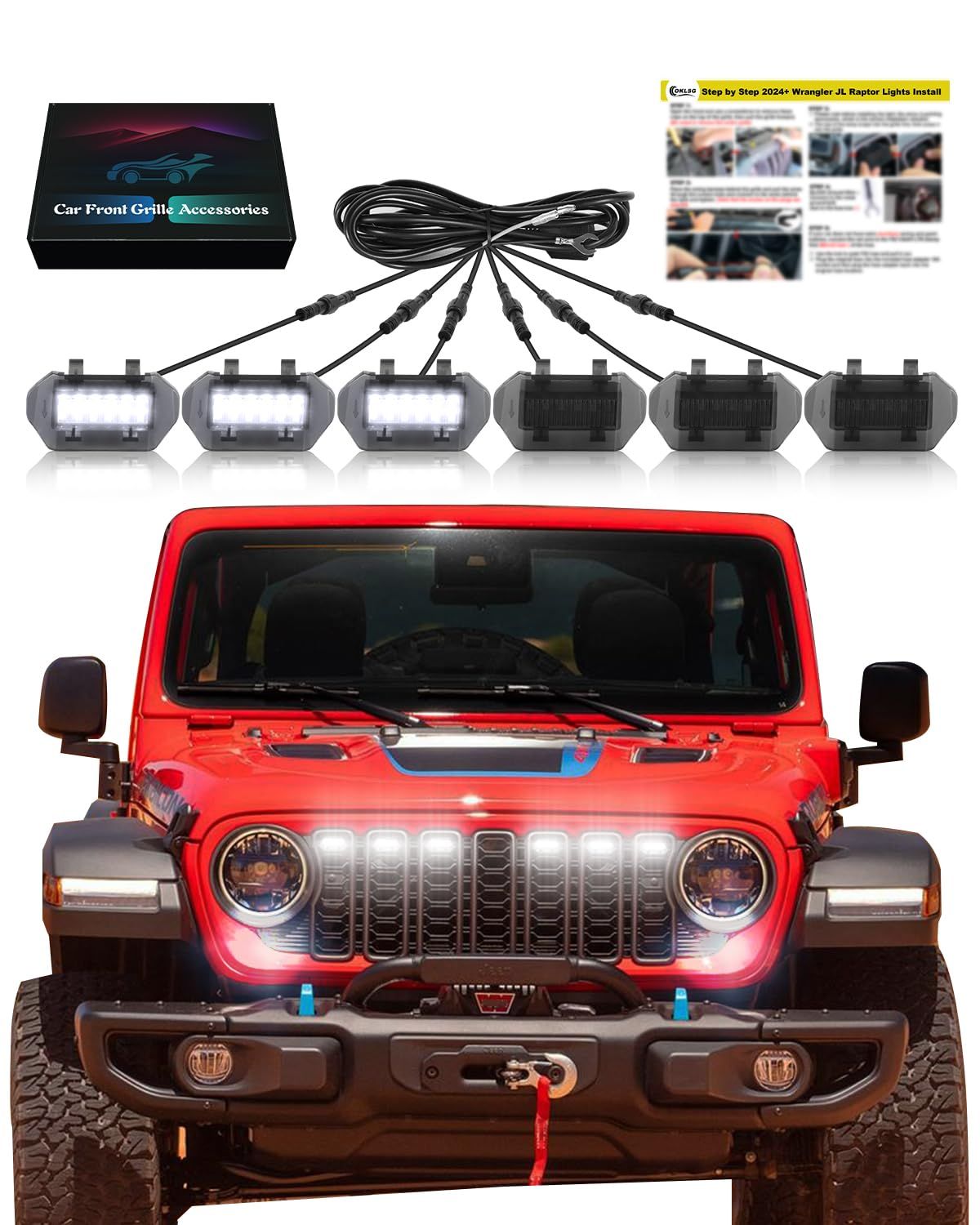 車 LED グリル ライト ジープ ラングラー JL 2024 2025 グリルライト 