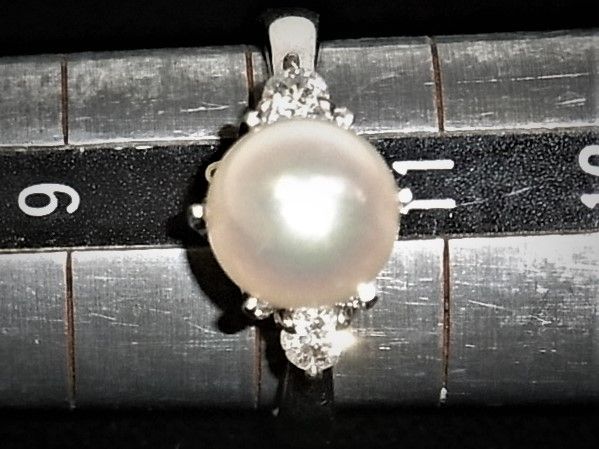Pt900プラチナ リング 指輪 パール8mm アコヤ真珠 ダイヤ 0.20ct