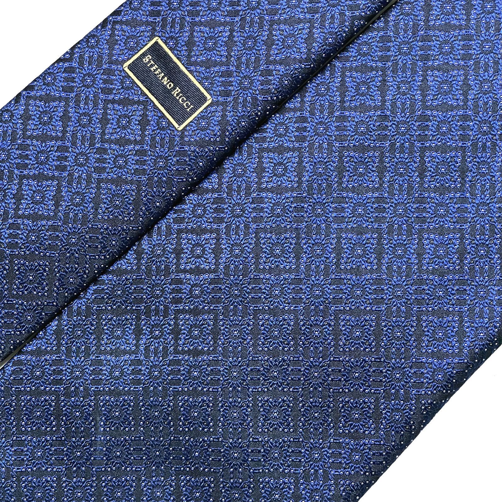 Stefano Ricci シルクネクタイ 青系 幾何学模様