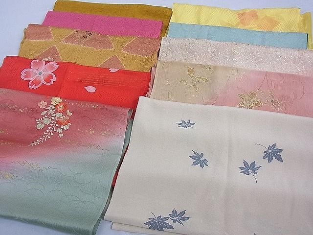 平和屋1□和装小物 上質な帯揚げ１０枚セット 刺繍 更紗 楓 舞桜 色