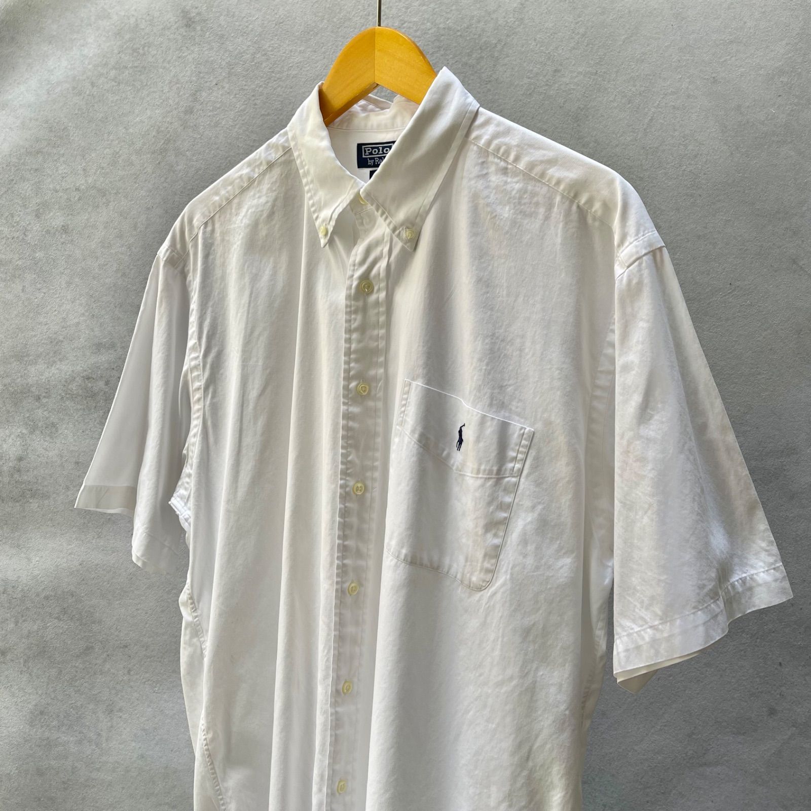 Ralph Lauren ラルフローレン 無地シャツ 白シャツ 半袖ボタンダウンシャツ BLAKE XLサイズ 白 × 黒 ポケット付き
