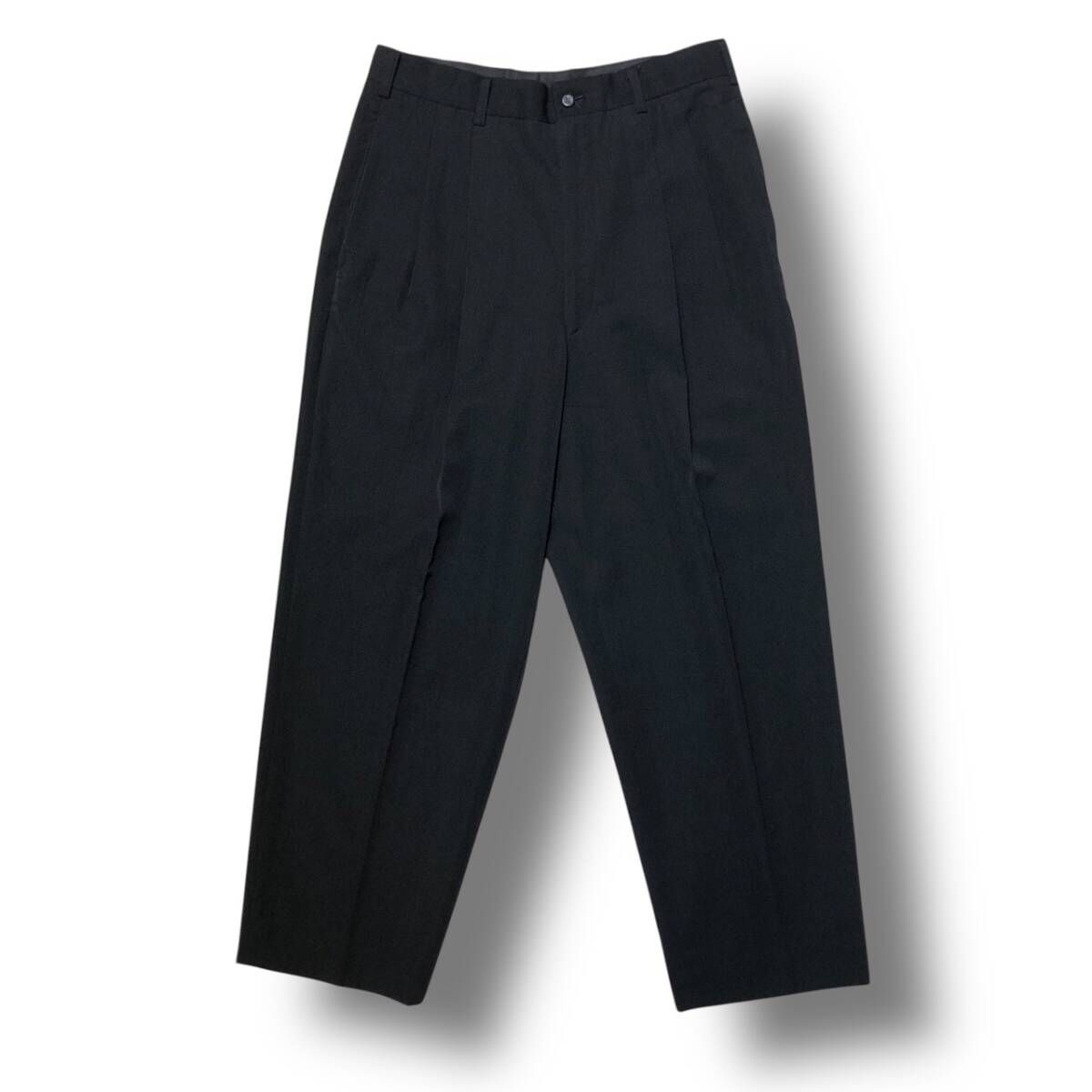 89AW COMME des GARCONS HOMME レザーボタンウールギャバスラックス ロングパンツ サイズ L ブラック コムデギャルソンオム