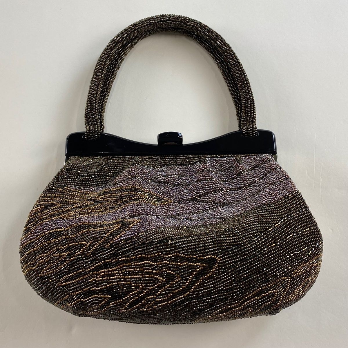 美品和装バッグ ビーズバッグ フォーマル ビーズ 和装小物 茶