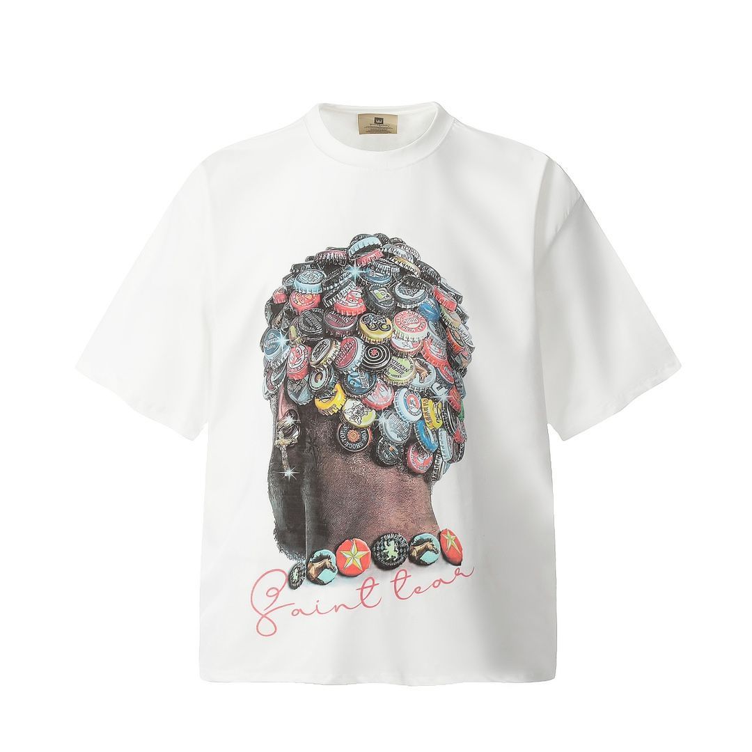 Saint Michael 25SS ポートレート ボトルキャップ BIG FACE デジタルダイレクトプリント 半袖Tシャツ