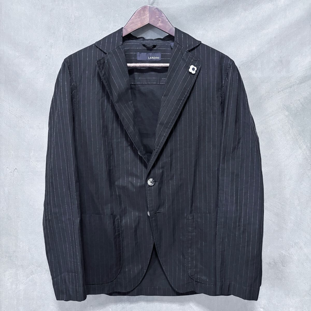 LARDINI ラルディーニ JMAMA コットン ラメストライプ シャツ生地 アンコン テーラードジャケット size.S ブラック ブートニエール付き
