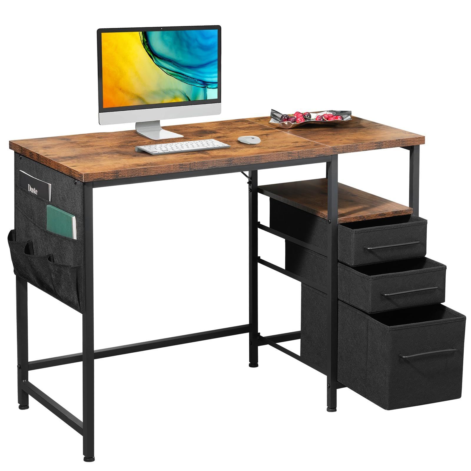 新着商品 ?? 左右入替可 table desk study ?子 引き出し付きデスク 幅100cm ban 作業机 学習机 h?c 勉強机 収納付きデスク pcデスク パソコンデスク ビンテージ Maihail