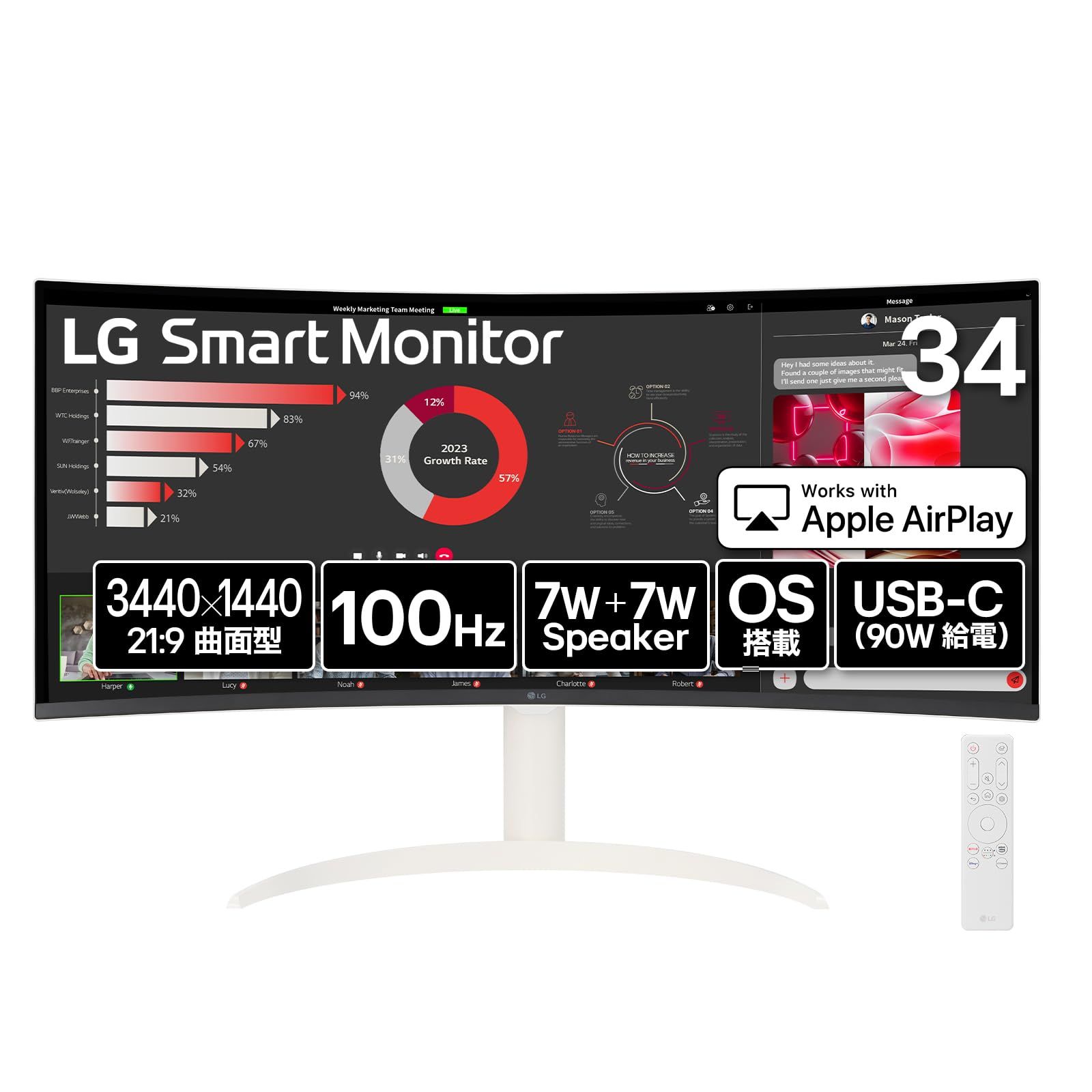 LG Monitor モニター ディスプレイ 34SR63QA-W 34インチ 曲面 1800R |21 9 ウルトラワイド 3440×1440 |100Hz|USB Typ 34SR63QA-W 34|UWQHD|VA|USB-C|OS|2025モデル