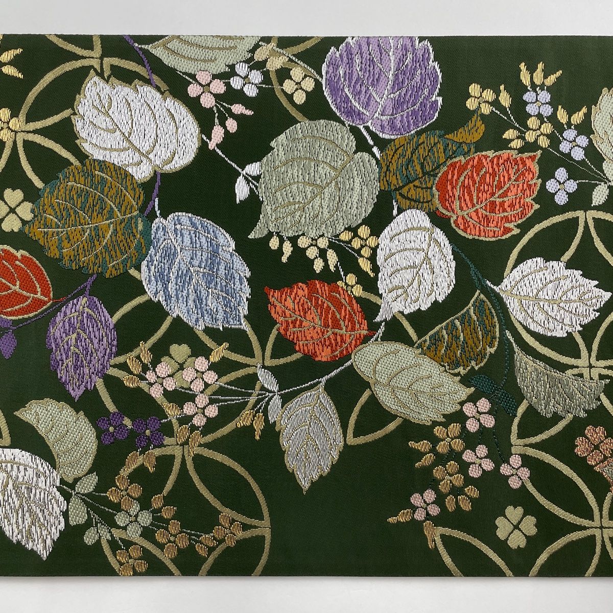 袋帯 美品 名品 草花 七宝 金銀糸 箔 深緑 六通 正絹 【中古