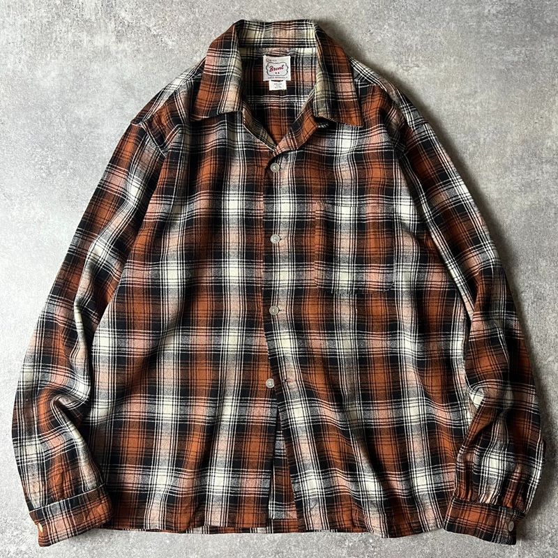 60年代 BRENT チェックシャツ 開襟 オープンカラーシャツ 60s BRENT チェックシャツ 開襟 オープンカラーシャツ vintage