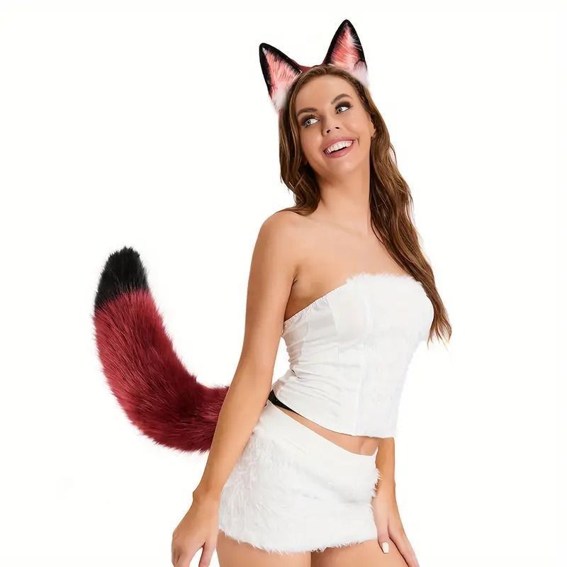 フェイクファー 猫耳 ハロウィン ハロウィーン 仮装 パーティー 愛らしい ふわふわ コスプレ 猫 赤 黒 鮮やか カラフル ポリエステル ヘッドバンド テール WWW_NOITHATQUANGTHANH_NET