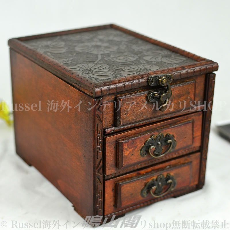 ジュエリー ボックス ヴィンテージ風 レトロ 鏡付き おしゃれ かわいい ケース ミニ チェスト アンティーク 宝石箱 4 7