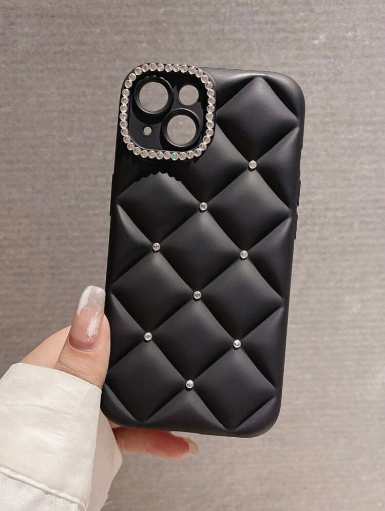 エナメルキルティングiPhone12ケース 黒 iPhone12】スマホケース ブラック 黒 ゴールド キルティング