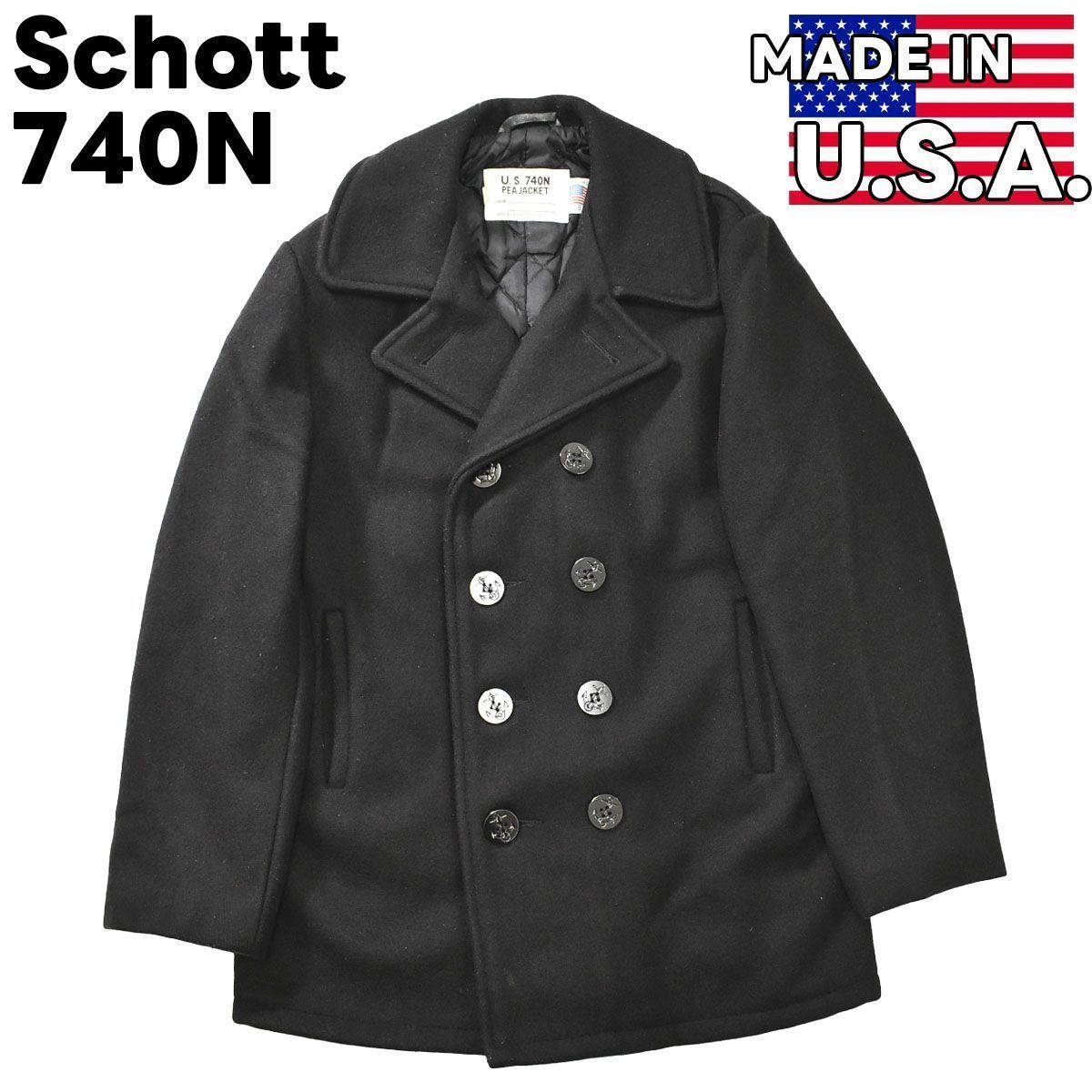Schott ショット　740N　ピーコート　シングル　USA製　38　黒 Schott ショット 740N ピーコート シングル USA製 38 黒