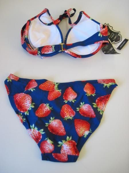 在庫処分大セール》c2050959L いちご柄ワンピース付水着紺 Lイチゴ苺