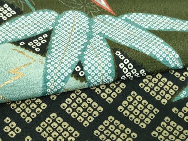 平和屋着物▽男性 訪問着 単衣 笹の葉文 金彩 洗える着物 