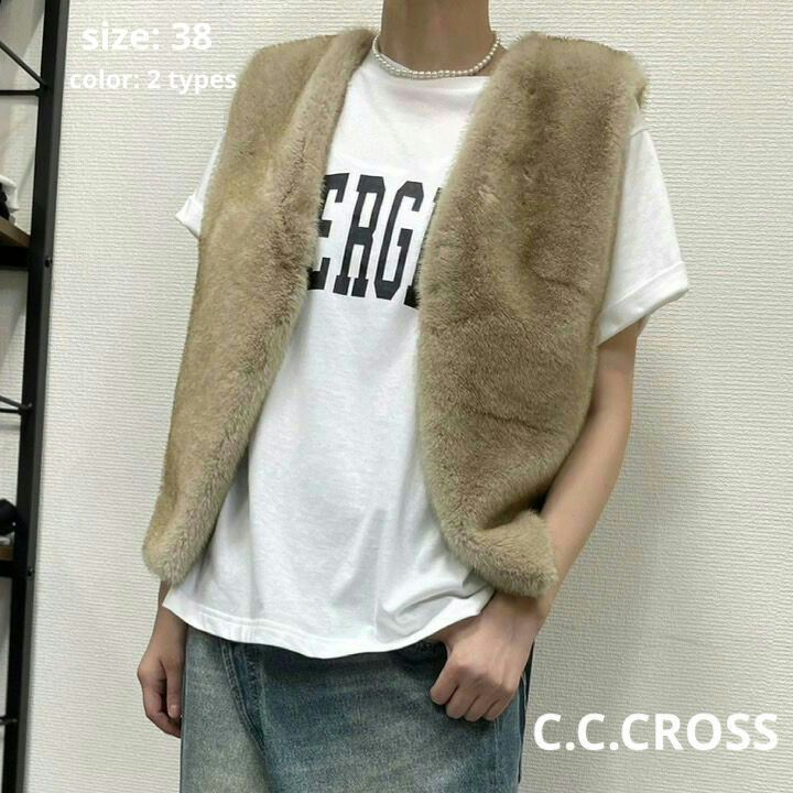 C.C.CROSS / FAUX FUR SWITCHED VEST in 2 colors(BEIGE, BROWN