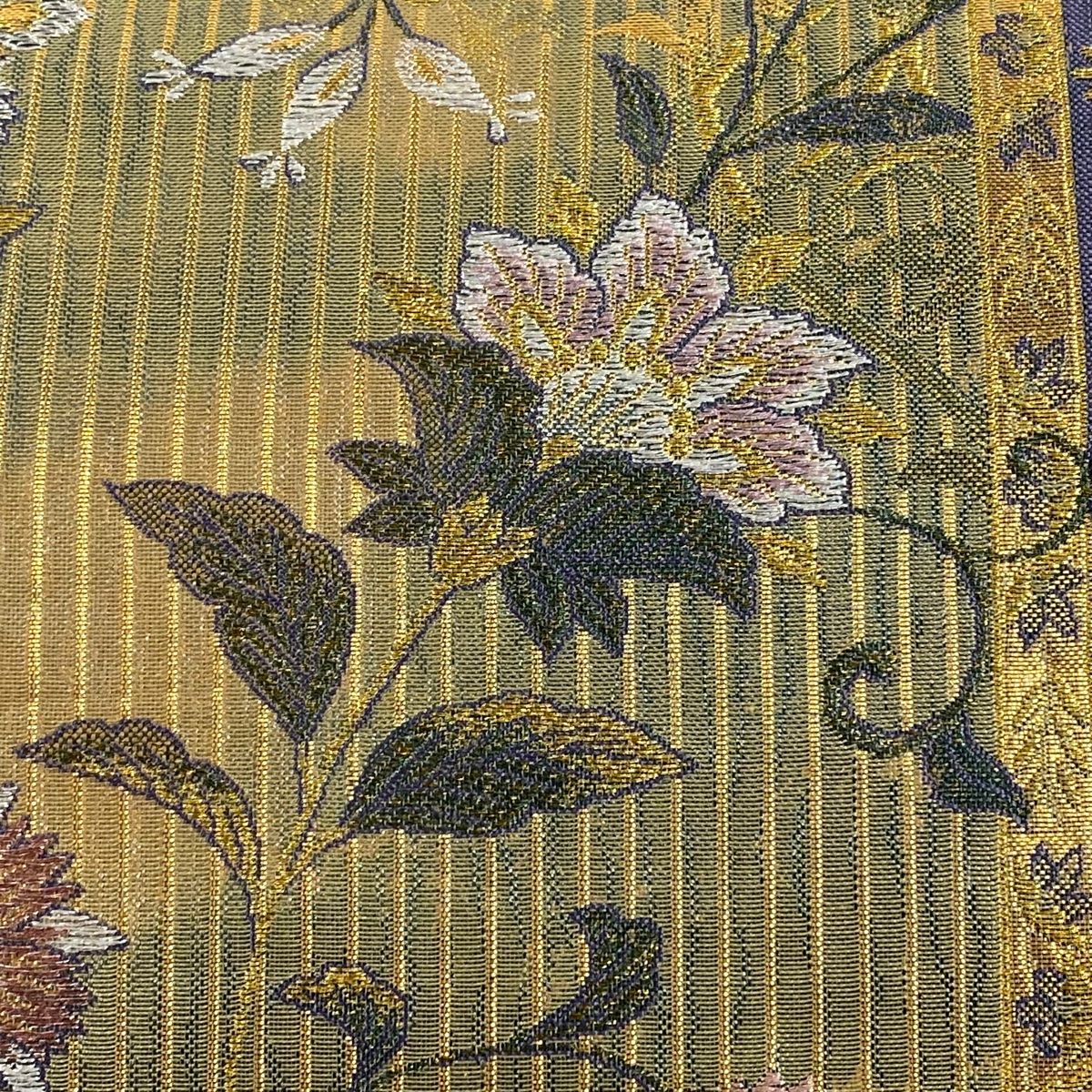 六通 袋帯 箔 金銀糸 美品 秀品 やまと 正絹 名品 草花 中古 縞 正絹