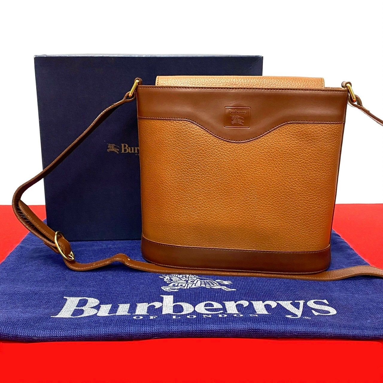 極 美品 箱付 BURBERRY バーバリー ヴィンテージ ノバチェック シャドーホース レザー 本革 ショルダーバッグ ポシェット ブラウン  26272