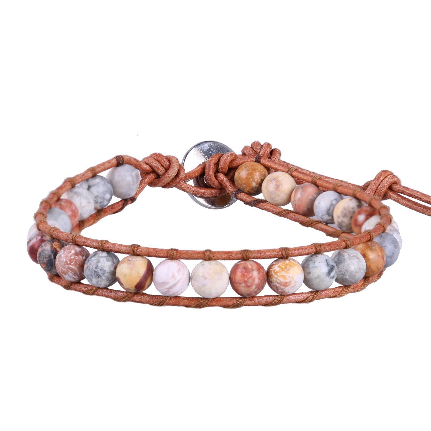 バングル レザー パワーストーン アンティーク ブレスレット 男女兼用 ビーズ ラップ 単連 KELITCH