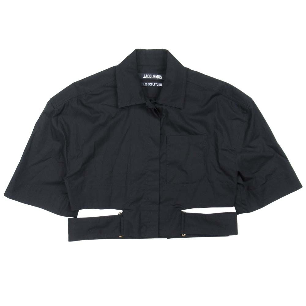 未使用 JACQUEMUS ジャックムス クロップド丈 シャツ ブラウス ドロップショルダー 変形 カットソー 34 黒 ブラック レディース 古着 中古 未使用 JACQUEMUS ジャックムス クロップド丈 シャツ ブラウス