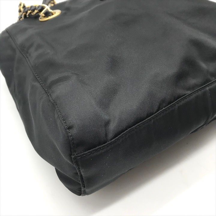 良品 PRADA プラダ テスート ナイロン チェーン ゴールド金具 三角ロゴ 