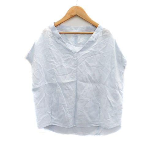 アーバンリサーチ ドアーズ URBAN RESEARCH DOORS ブラウス カットソー 半袖 Vネック 麻 リネン ONE ライトブルー /YK39