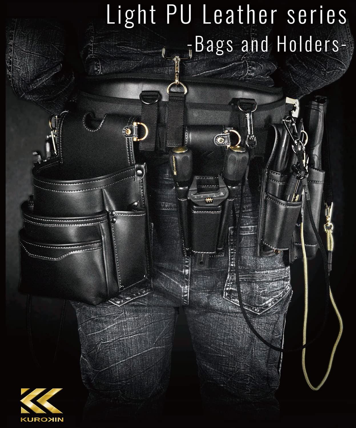 特殊工具 【新着商品】LIGHT PU 黒金 LEATHER 腰袋2段 SERIES フジ矢
