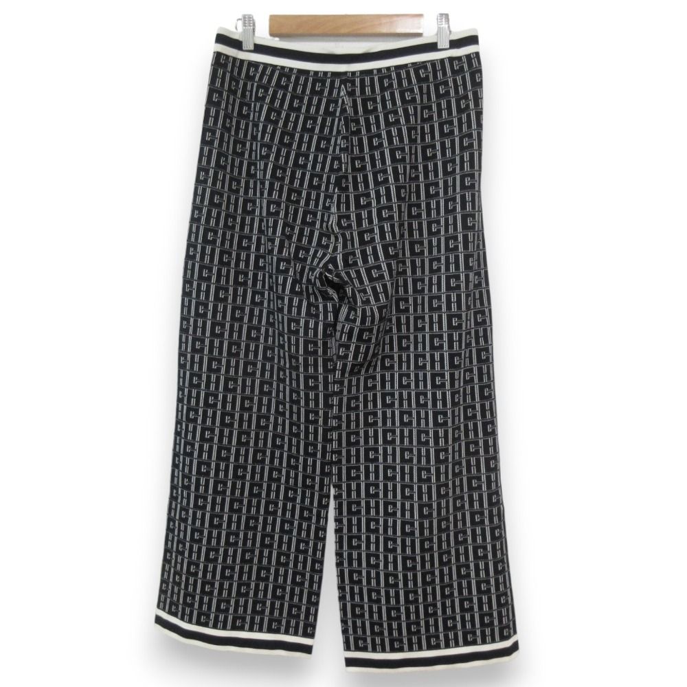 CAROLINA HERRERA キャロライナヘレラ モノグラム ワイドイージーパンツ Mサイズ ブラック×ホワイト レディース 古着