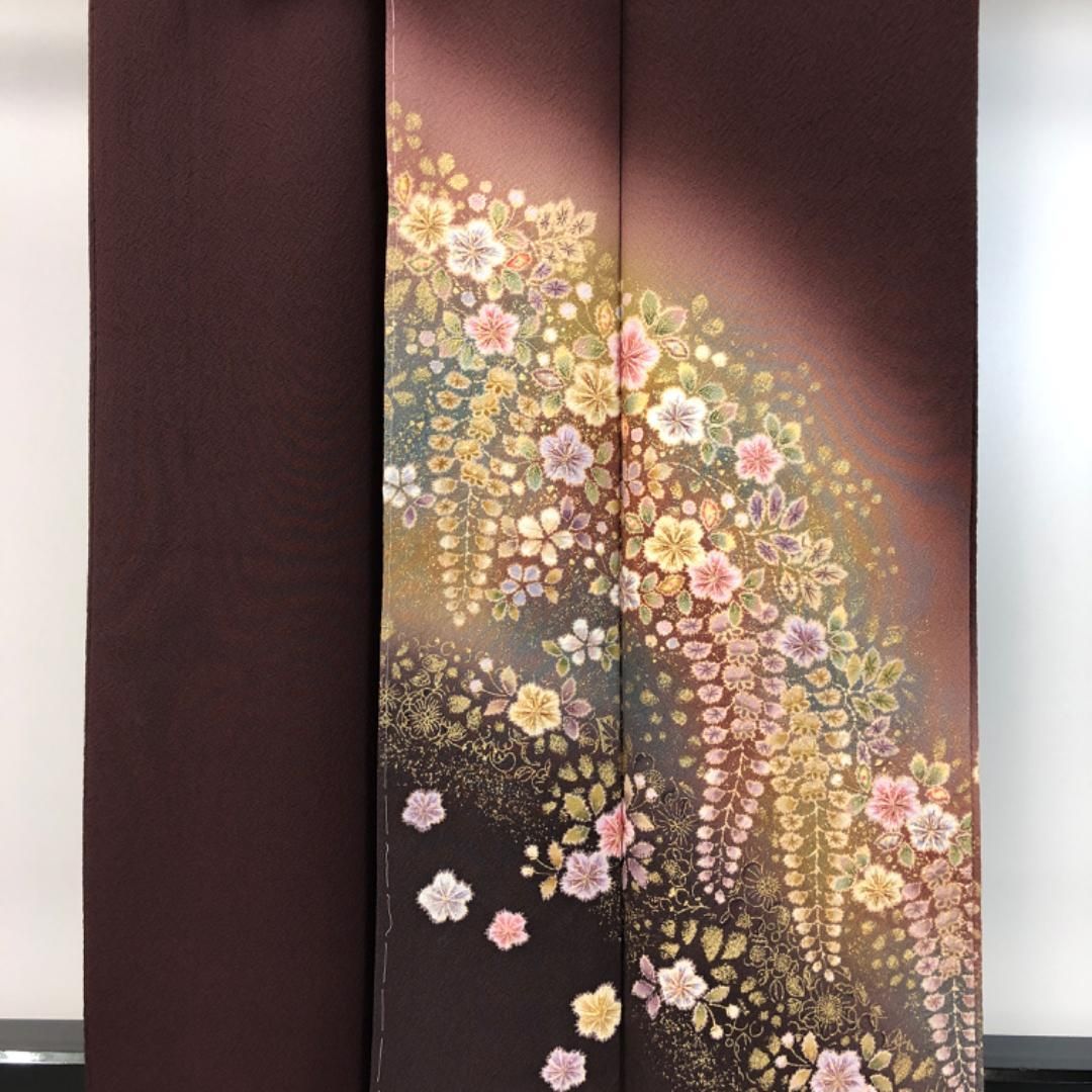 訪問着 十日町桐谷翠山工房 美しい花柄絞り模様 木蘭色 しつけ糸 K  