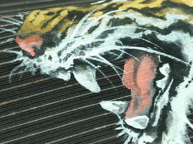 平和屋本店■極上　太鼓柄袋帯　作家物　手描き　虎　黒地　金彩　逸品　DZAA5469kh5 平和屋本店□極上 太鼓柄袋帯 作家物 手描き 虎 黒地 金彩 逸品