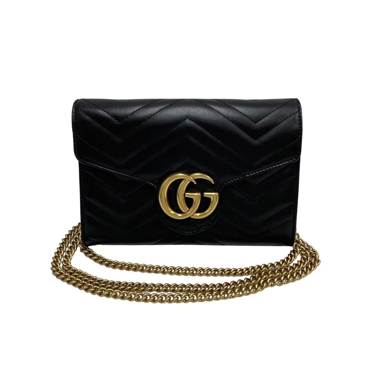 グッチ　GGマーモント　レザー　ウエストポーチ　ボディバッグ　ブラック グッチ GUCCI ボディバッグ レディース GGマーモント ブラック