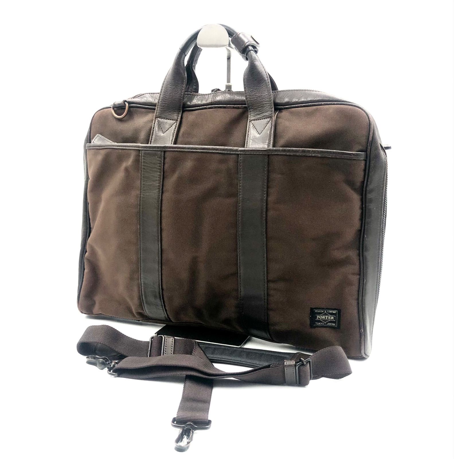 定価45 100円 PORTER ポーター 吉田カバン TAG ターク 2way ブリーフケース ショルダーバッグ ビジネスバッグ ナイロンキャンバス×レザー 牛革 ブラウン メンズ ビジネス A4
