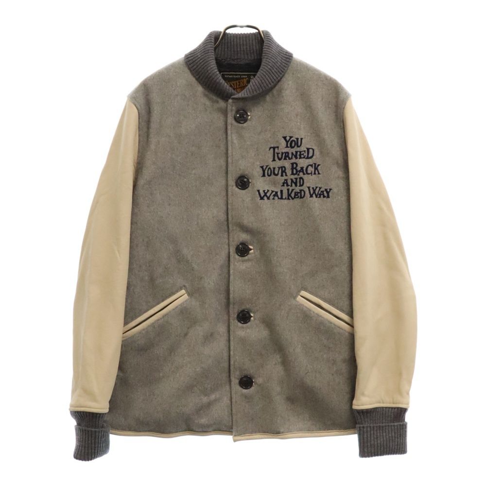 HYSTERIC GLAMOUR (ヒステリックグラマー) 16AW WALKED WAY刺繍 レザースリーブ スタジャン グレー/ホワイト 0263AB08