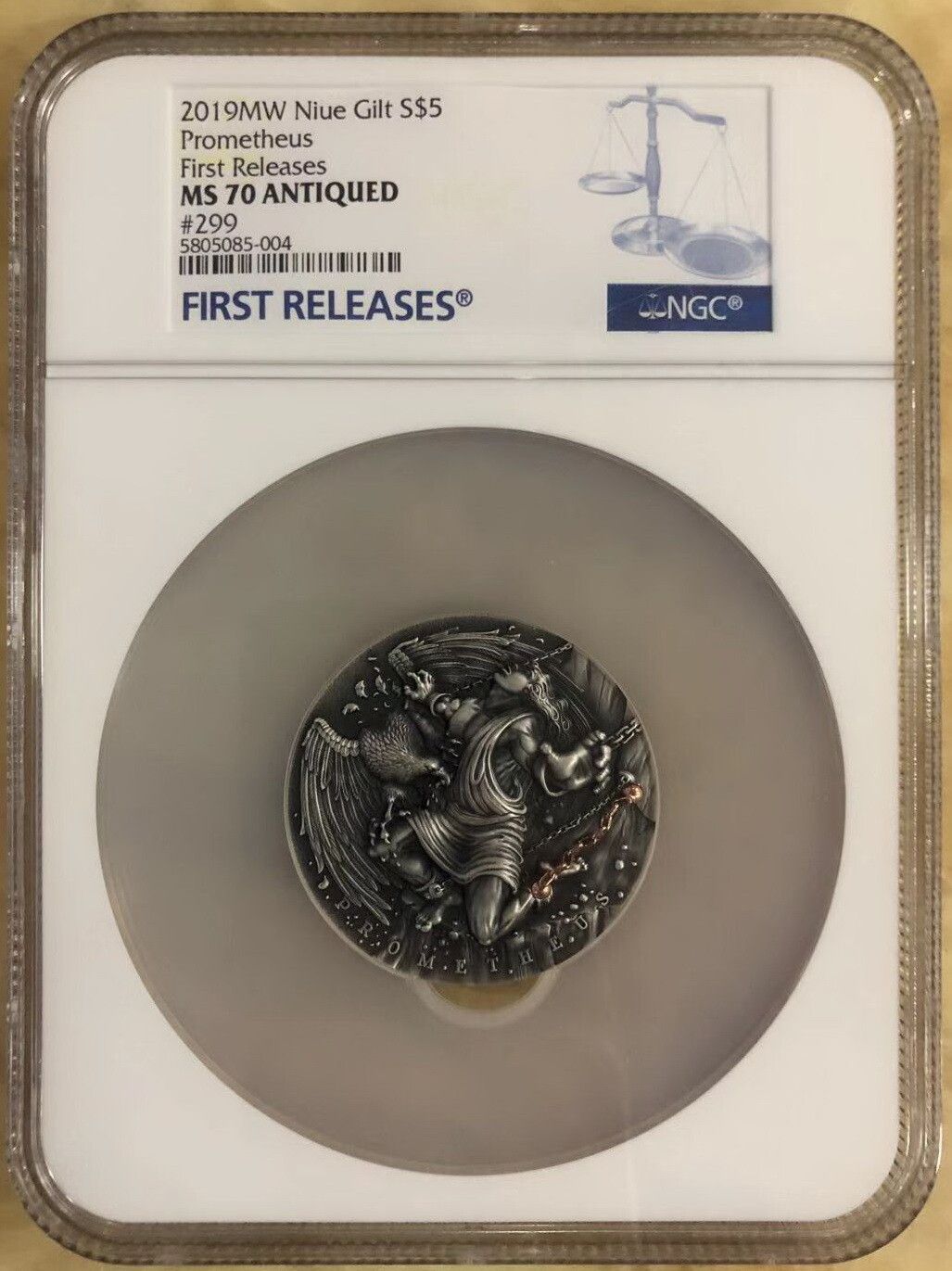 NGC MS70 Niue 2019 Ancient Myths Promethe High Relief Antiqued Silver Coin 2oz