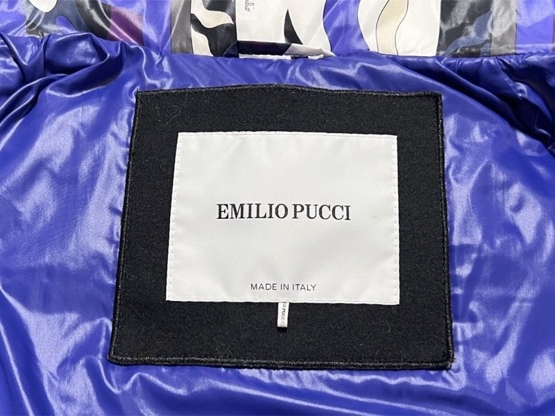 EMILIO PUCCI エミリオ プッチ 総柄 ダウンジャケット ブルー size 40 ベルト付き レディース 06YB05 正規品 - メルカリ