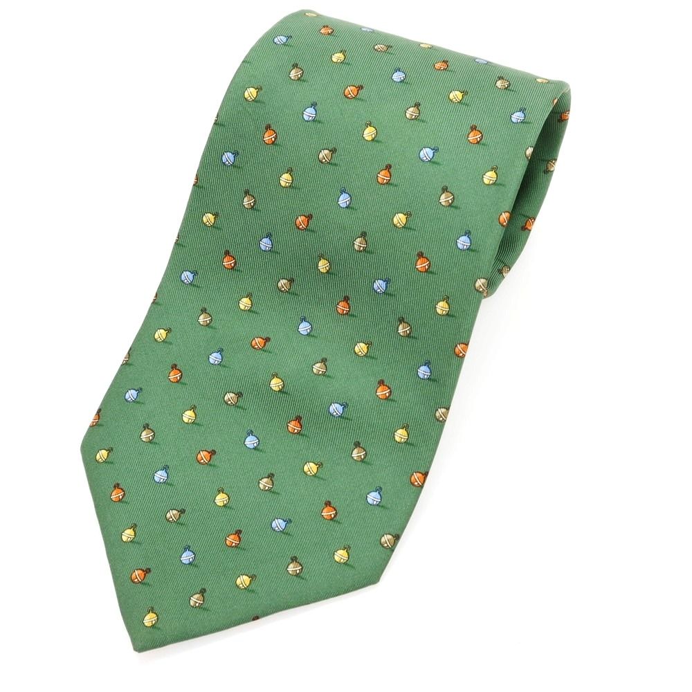 【中古】サルヴァトーレフェラガモ Salvatore Ferragamo シルク プリント 小紋柄ネクタイ グリーンxオレンジ【メンズ】