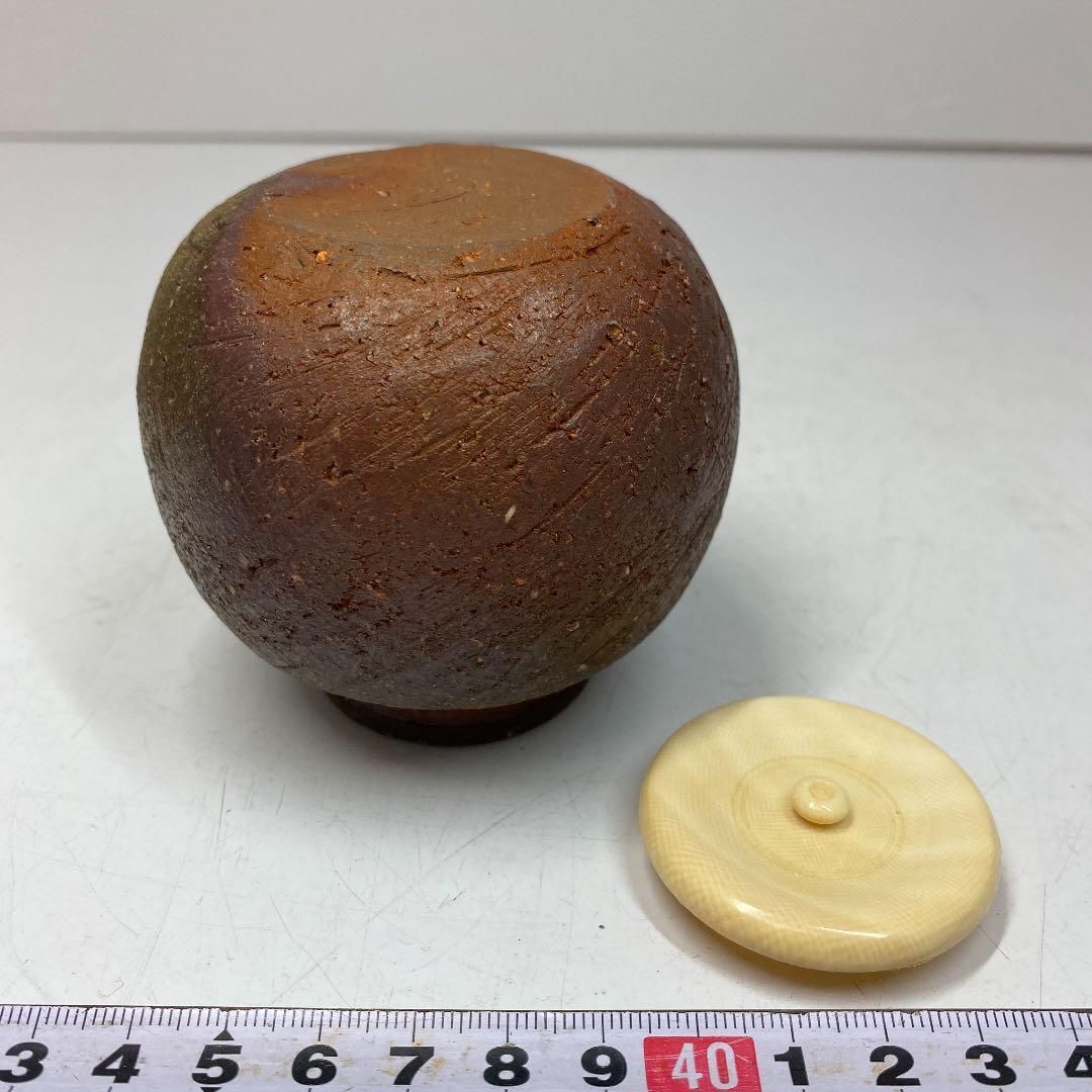 石野泰造　極上蓋　備前茶入　共箱　蓋込高さ7.8㎝　東Y5-0413② 石野泰造 極上蓋 備前茶入 共箱 蓋込高さ7.8㎝ 東Y5-0413②