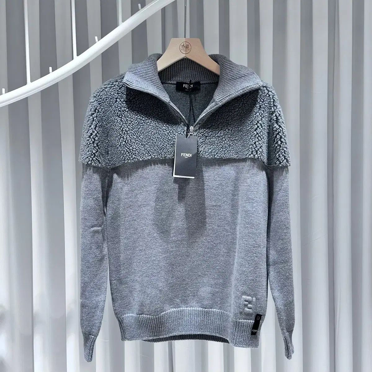 50 FENDI フェンディ Shearling ハーフ ハーフジップ グレー