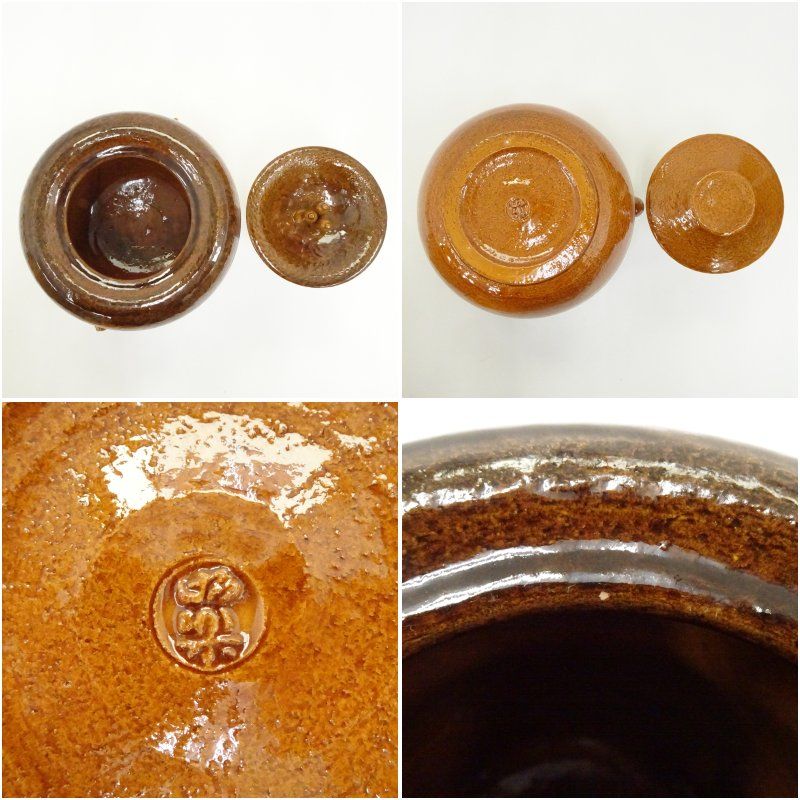 茶道具　佐々木 昭楽作　飴釉　六瓢　蓋置　共箱　V　5729 茶道具 佐々木 昭楽作 飴釉 六瓢 蓋置 共箱 V 5729