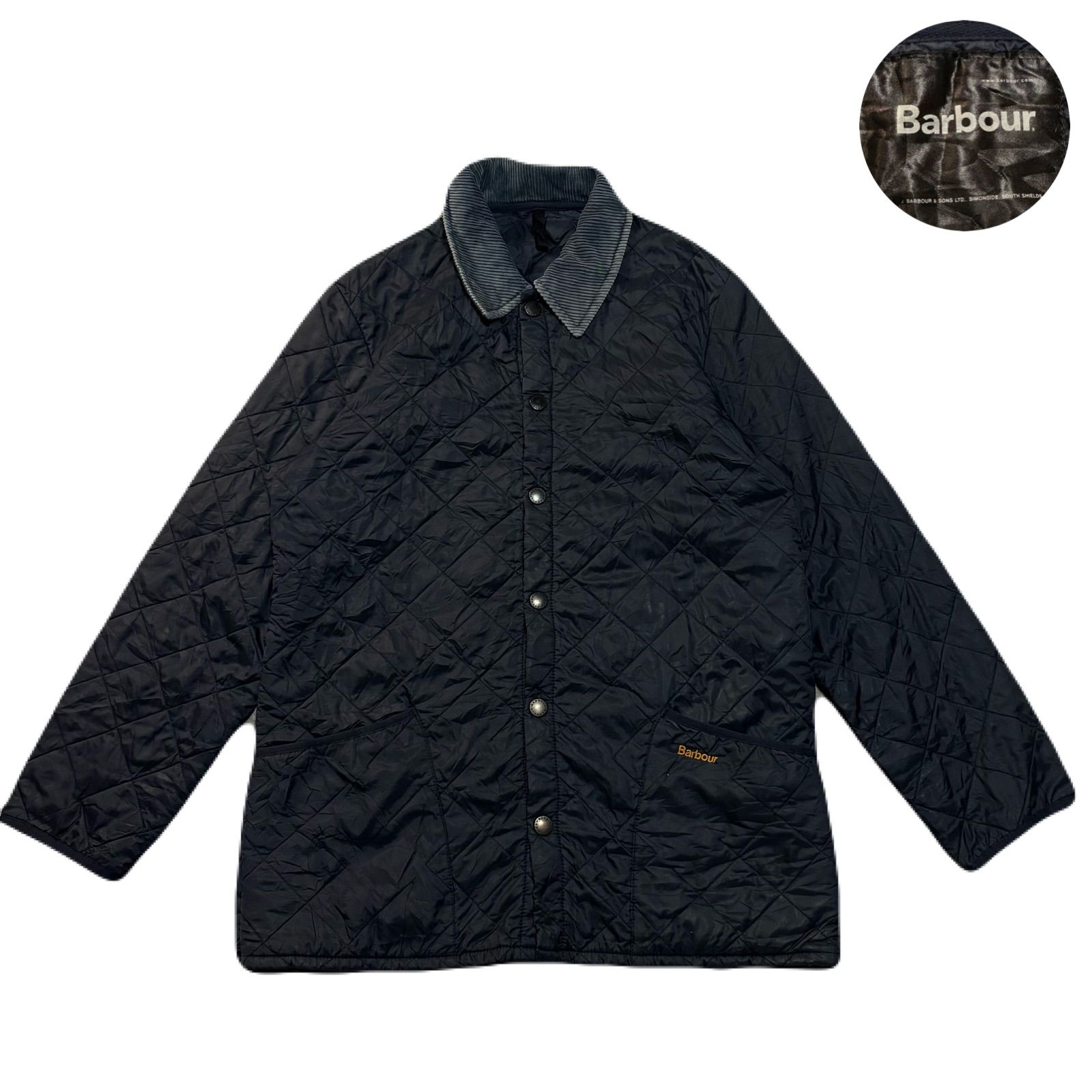 【キルティング　ジャケット】バブアー　襟コーデュロイ　刺繍ロゴ入り キルティング ジャケット】バブアー 襟コーデュロイ 刺繍ロゴ入り
