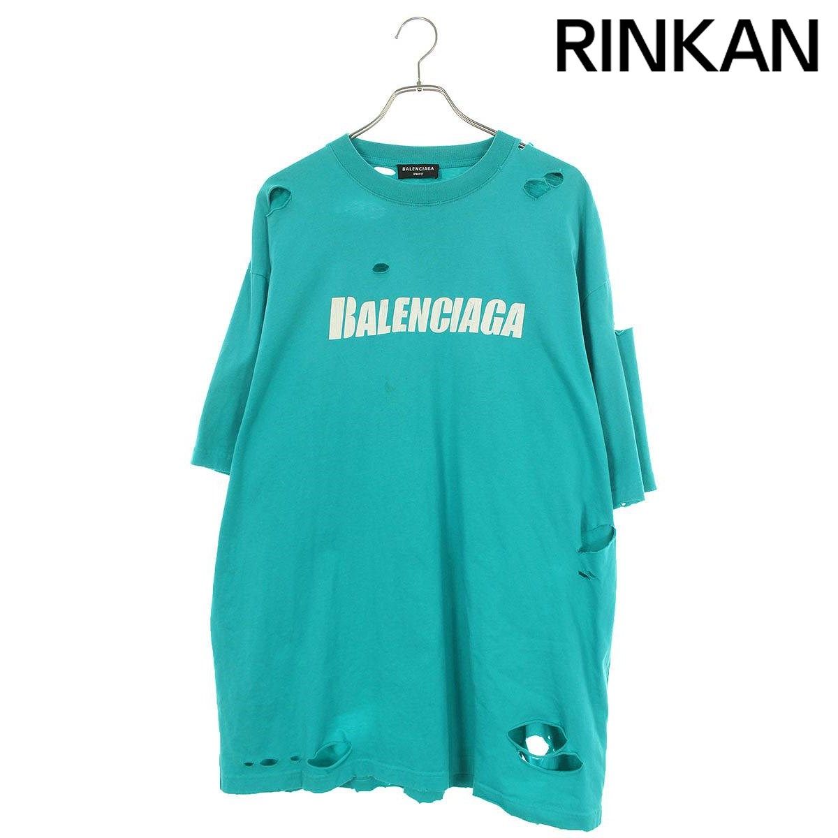 バレンシアガ  21SS  651795 TKVB8 デストロイ加工ロゴプリントTシャツ メンズ S