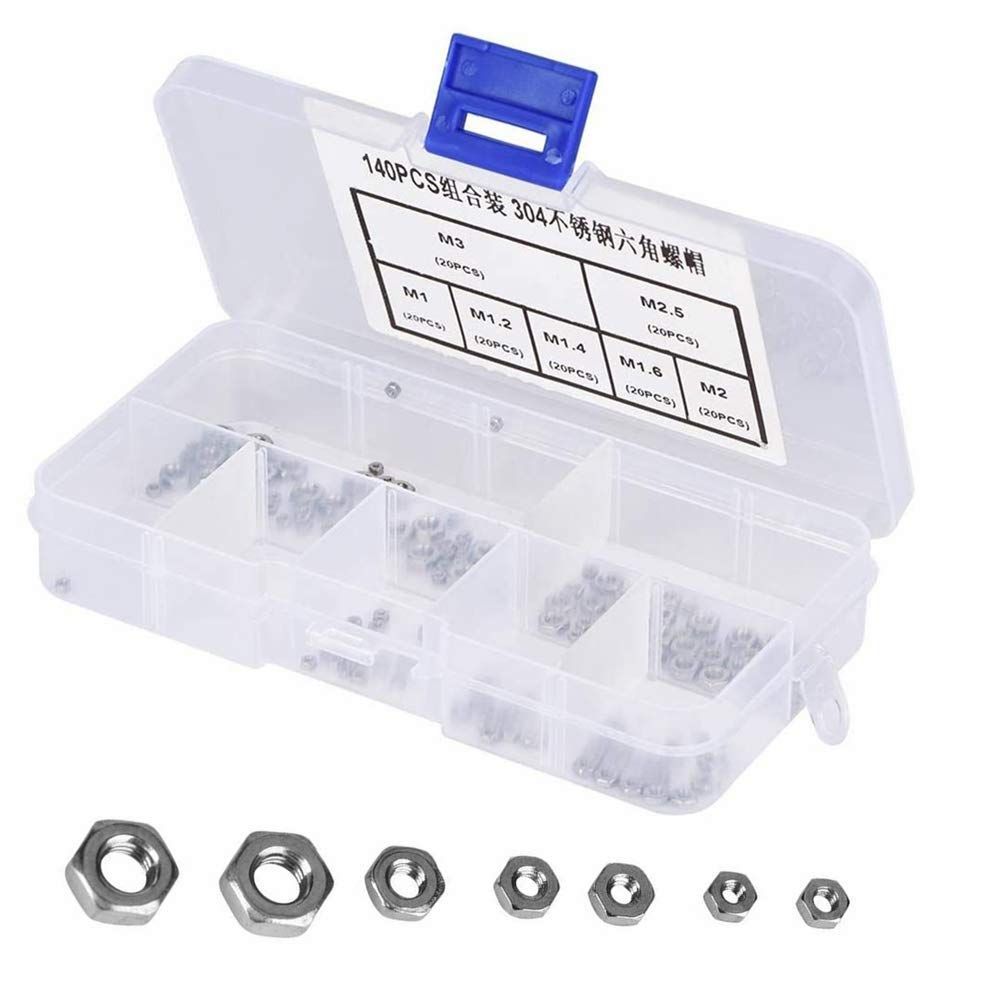 Hilitand 六角ナット ステンレス製 ナット M1 M1.2 M1.4 M1.6 M2 M2.5 M3 140個入 ロックナット